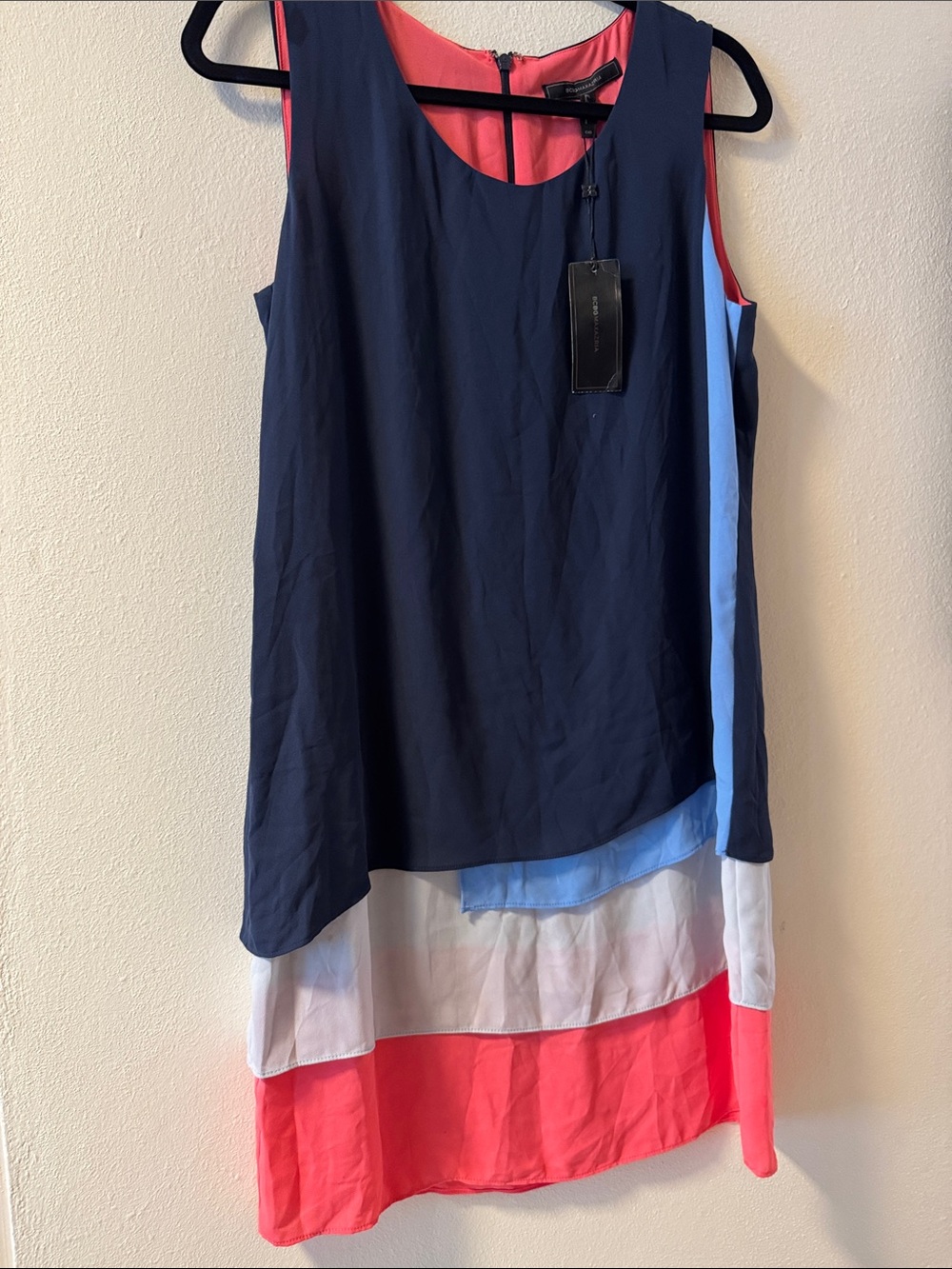 BCBGMaxAzria Navy, Coral & Light Blue Layered Tank Dress